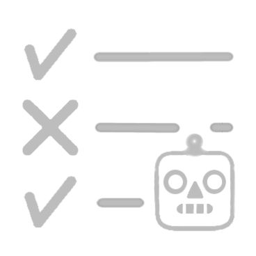 Checks and X's symbolizing test results, with a robot face